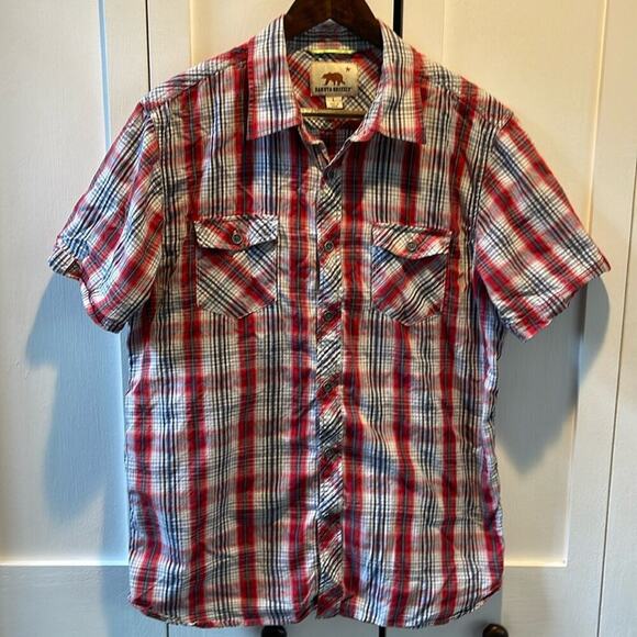 Men's Dakota Grizzly Red/Blue Plaid Short Sleeve Button Up Shirt Size L - Picture 2 of 5